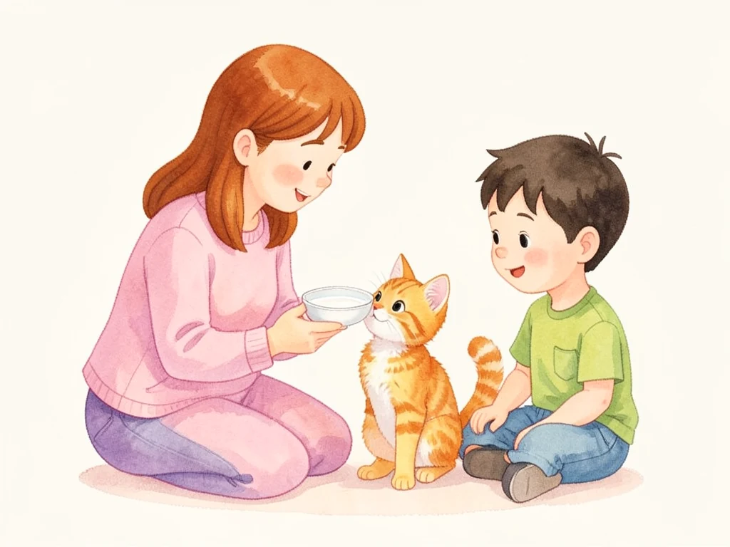 Мама даёт котёнку молока.